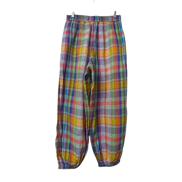 Free People Ticket To Paradise Multicolor Plaid Balloon Beach Pants - Picture 6 of 14